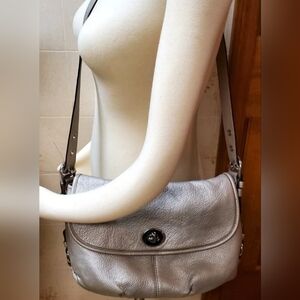 COACH Soft Silver Flap Legacy Duffle Leather Crossbody F15170